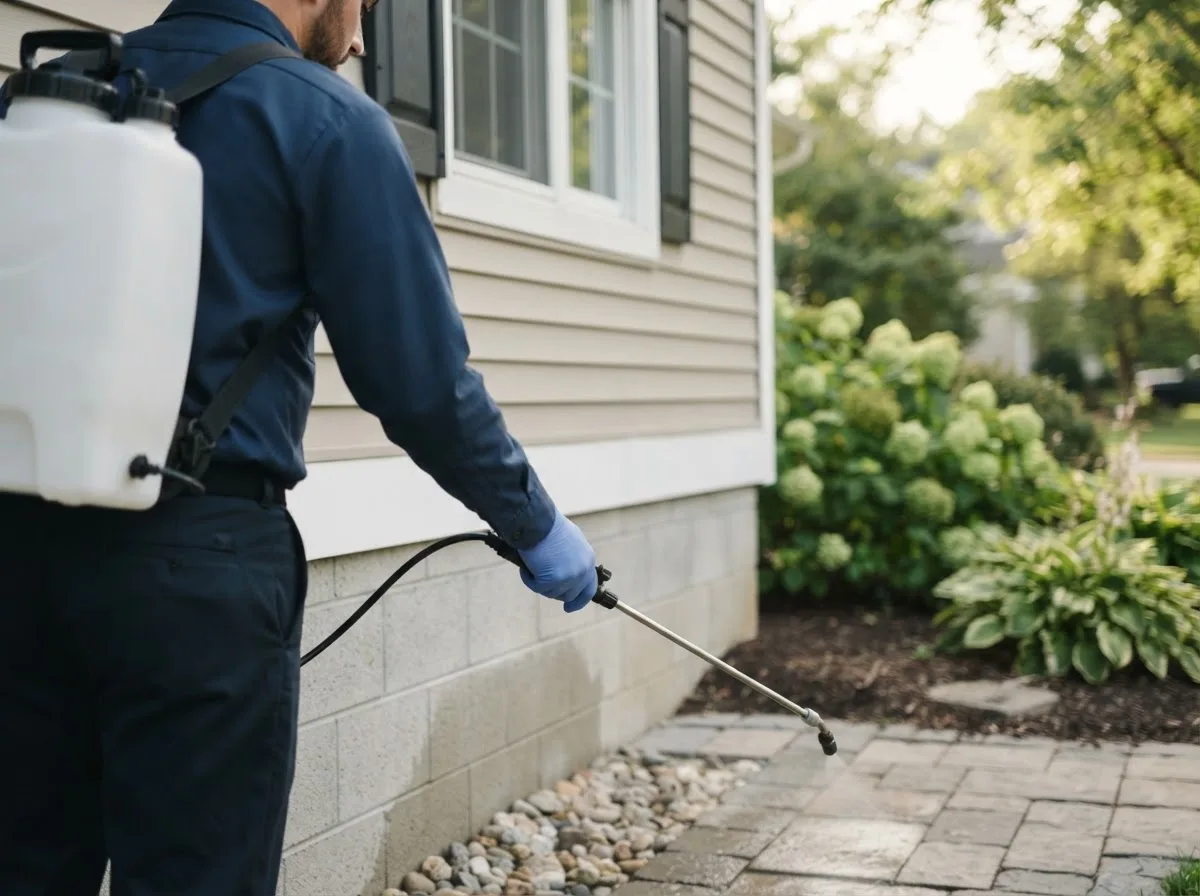 Pest control technician inspecting a home in Elmo, UT